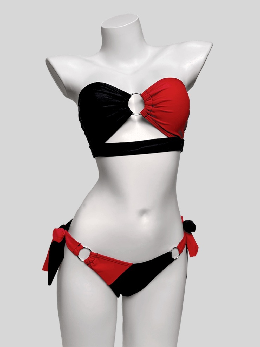 Red & Black Ring-Accent Bandeau Bikini Set - Women Swim ⚠️read description